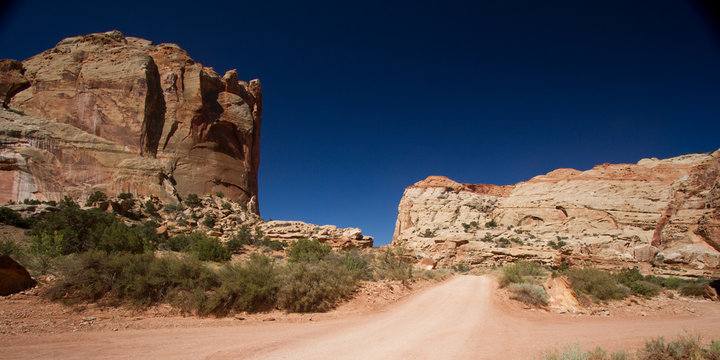 Road through the famous Grand Wash in Capitol Reef National Park in Utah