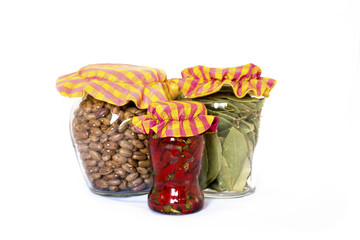 Glass jars with rustic stopper encased in cloth