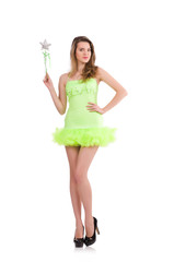 Fairy in light charming dress isolated on white