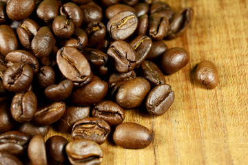 Coffee beans on wood
