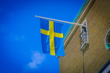 Close up of the Swedish flag in a building