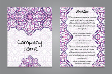 Brochure design with vintage symmetric ornament