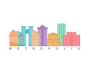Metropolis building color logo. Skyscrapers emblem for business