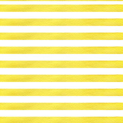 Modèle sans couture aquarelle véritable dessiné à la main coloré avec des bandes horizontales jaunes. Modèle sans couture de grunge abstrait. Bandes sur fond blanc.