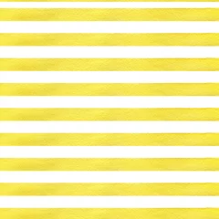 Photo sur Plexiglas Rayures horizontales Modèle sans couture aquarelle véritable dessiné à la main coloré avec des bandes horizontales jaunes. Modèle sans couture de grunge abstrait. Bandes sur fond blanc.