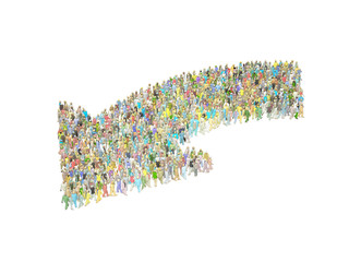 Concept of teamwork, Many people build in the form of an arrow. Cartoon style image.