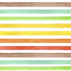 Véritable motif harmonieux d& 39 aquarelle dessiné à la main avec des bandes horizontales jaunes, vertes et brunes. Modèle sans couture de grunge abstrait. Bandes sur fond blanc.