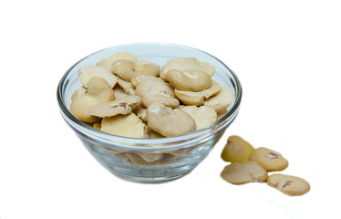 Dried beans in bowl on white background