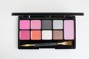 top view of pink and brown tone make up palette
