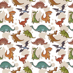Vector funny dinosaur seamless pattern on a light background.  © Ivan Nikulin
