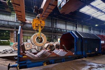 rolls of steel sheet inside of plant, Cold rolled steel coils