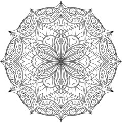 Abstract vector black round, hexagonal lace design in mono line