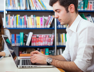 Naklejka na ściany i meble Student using a laptop