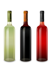 bottles of wine rosy, red and white vector