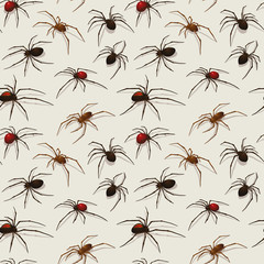 Vector spiders seamless pattern on a gray background.