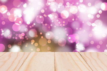 Wooden table with Pink bokeh