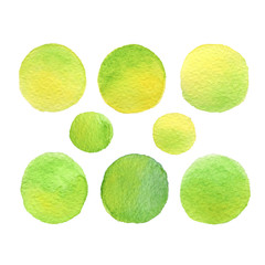.Abstract hand-drawn real watercolor yellow, green circle, spot, background. Watercolor wash. Perfect for cards, design, gift.