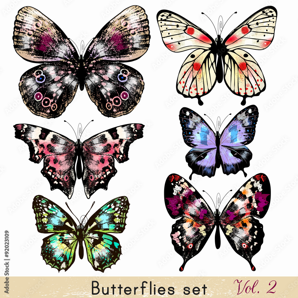 Poster Set of realistic vector butterflies for design