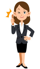 スーツを着た女性がサムアップする