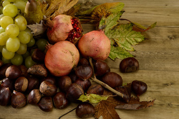 Uva, castagne, pera e melograni, texture