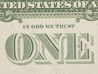  In God We Trust - US one dollar bill closeup macro, 1 usd bankn