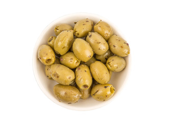 Pickled olive over white background