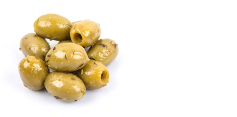 Pickled olive over white background
