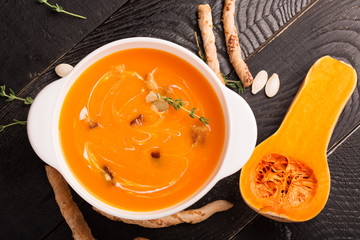Delicious pumpkin soup puree