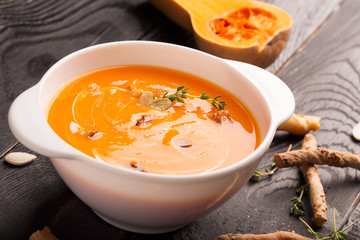 Delicious pumpkin soup puree