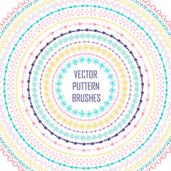 Set of handdrawn vector pattern brushes. Frames, borders with ornamental strokes and corner elements. 