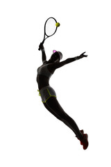 one woman tennis player in studio silhouette isolated - 92028731