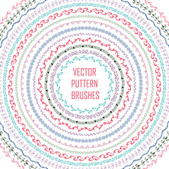 Set of handdrawn vector pattern brushes. Frames, borders with ornamental strokes and corner elements. 