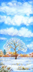 Watercolor landscape of series "Tree in different seasons"
