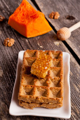 Whole wheat Pumpkin Waffles with honeycomb