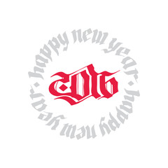 Happy new year 2016. Calligraphy greeting card design template.