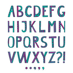 Fantasy hand drawn colorful font.