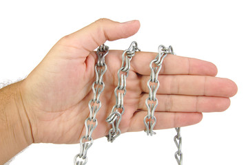 Hands in chain isolated on white background