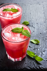 refreshing watermelon cocktail with ice and mint