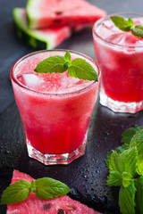 refreshing watermelon cocktail with ice and mint