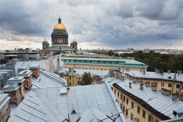 Saint Isaac's Cathedral in Saint-Petersburg, Russia. View from the city roofs.