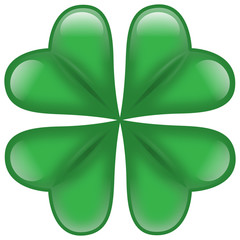 Vierbl&auml;ttriges Kleeblatt, Symbol, Button, gr&uuml;n, 3D, gl&auml;nzend, Vektor, freigestellt