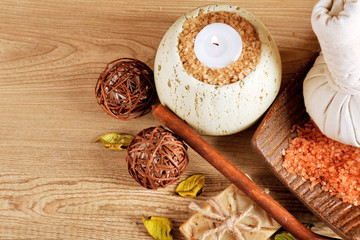 Beautiful spa composition on table close up