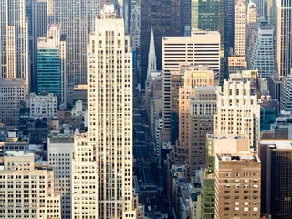 Crédence de cuisine en verre imprimé New York Vue urbaine de New York City avec des gratte-ciel emblématiques