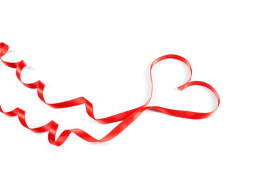 Red heart ribbon isolated on white