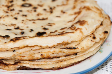 Fresh baked pancakes served on a plate