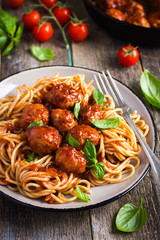 Spaghetty pasta  with meatballs and tomato sauce