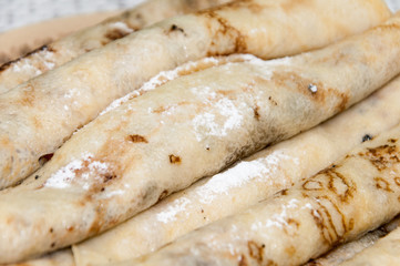 Pancakes with chocolate cream served on the plate