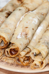 Pancakes with chocolate cream served on the plate