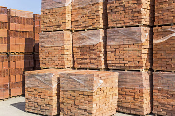 New bricks arranged on pallets