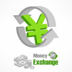 Yen symbol with arrow in green, illustration